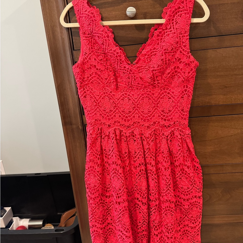 Adrianna Papell Red Sleeveless V-Neck Mini Dress